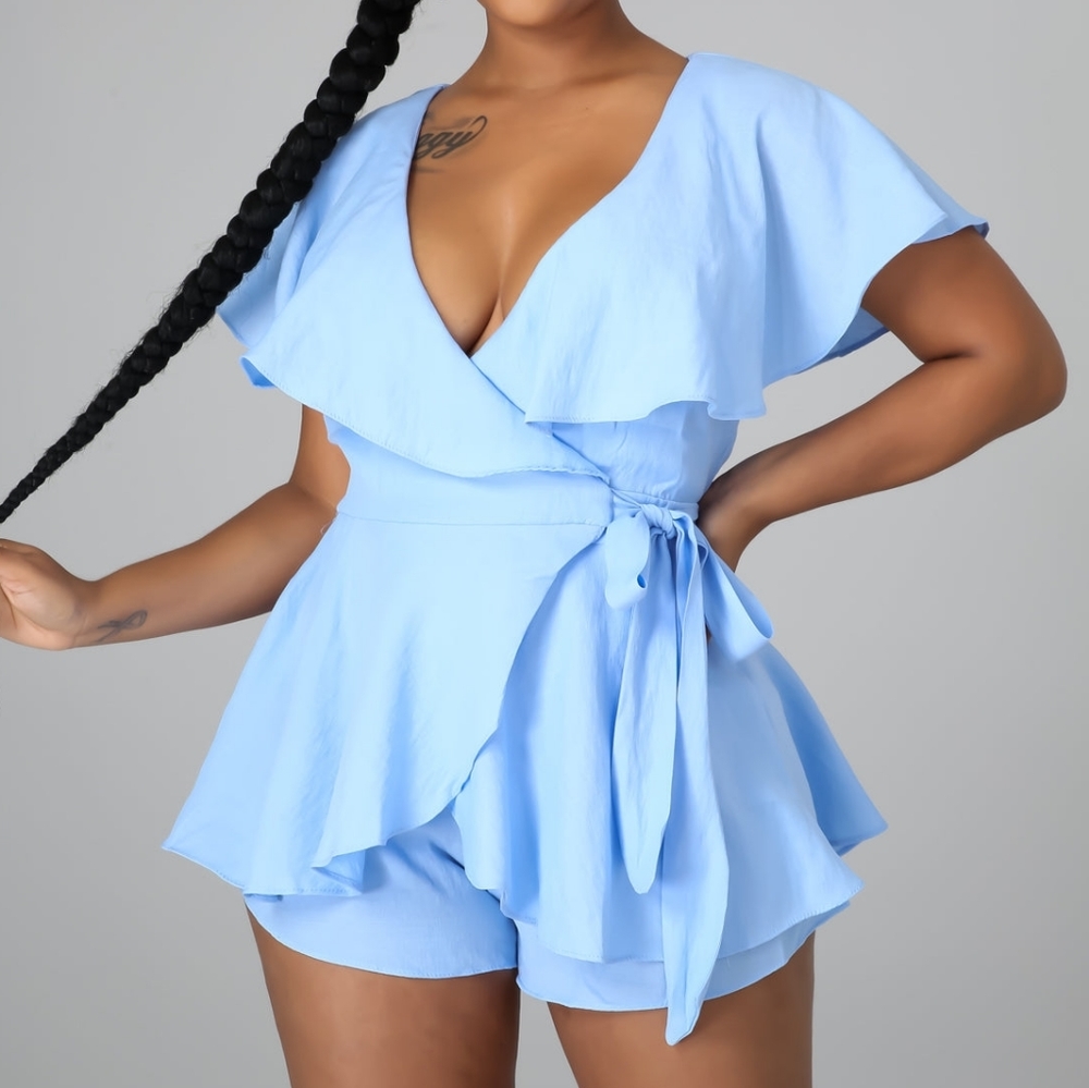 Blue Ruffled Romper - Picture 2 of 11